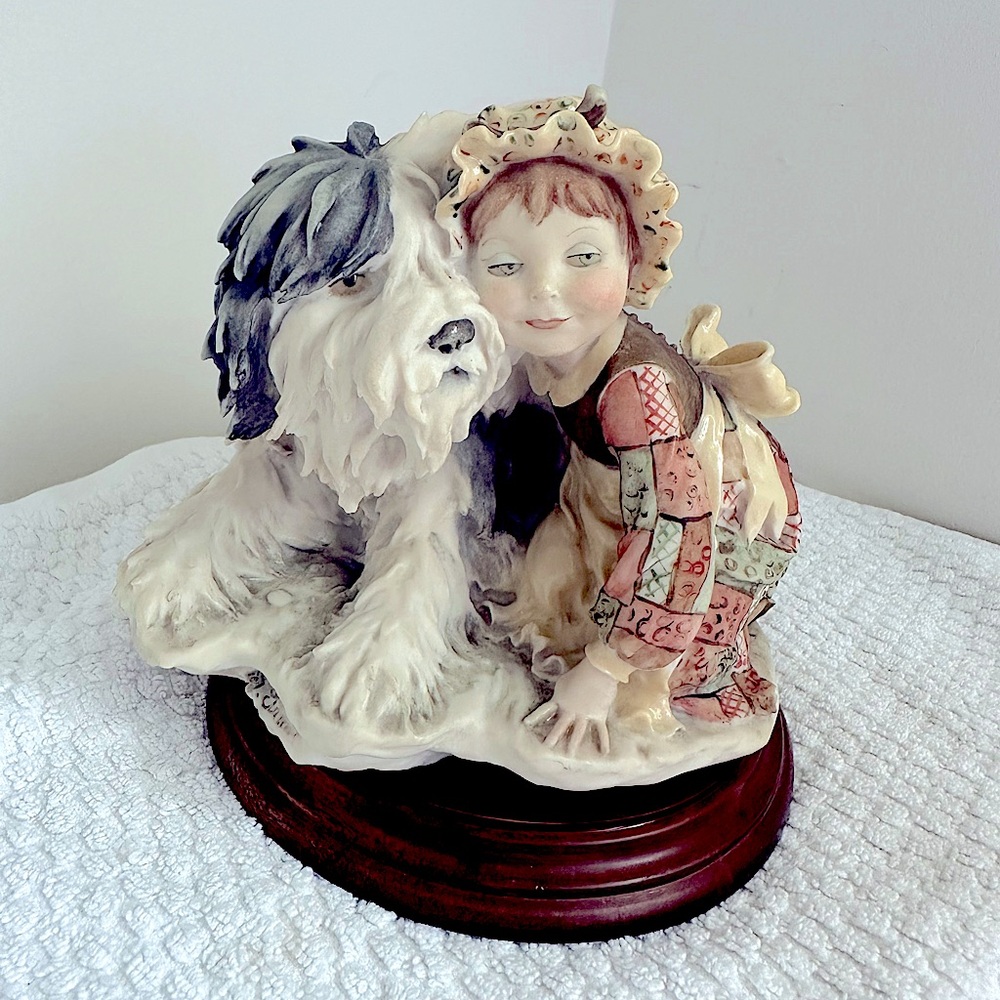 Capodimonte vintage Giuseppe Armani 1982 sculpture girl  with sheepdog